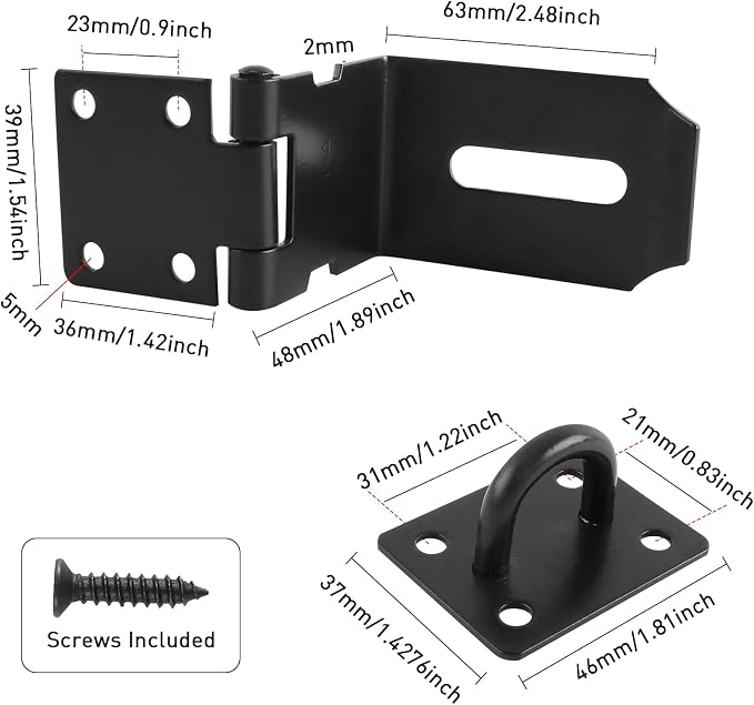HOWDIA 4 Inch Door Hasp Latch 90 Degree, Stainless Steel Safety Right Angle Padlock Hasp Locking Latch Security Door Clasp Hasp Lock Latch for Push/Sliding/Barn Door, 2mm Thick, Brushed Black - Image 2