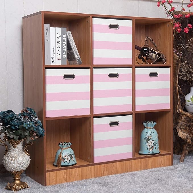 Posprica Storage Bins Storage Cubes,13×13 Collapsible Storage Boxes Containers Organizer Baskets for Nursery,Office,Closet,Shelf - 4pcs,Pink-white Striped - Image 5