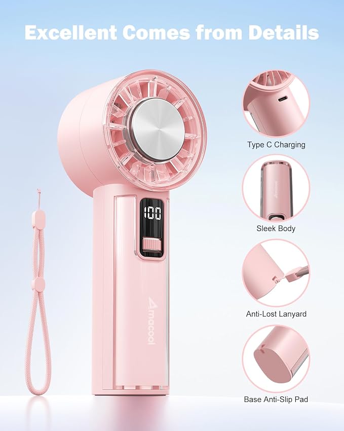 AMACOOL Handheld Fan with Ice Cooler, Mini Portable Cooling Fan | Gifts for Mom Her Women Girl, Small Yet Powerful, Personal Hand Fans for Travel Essentials Beach Outdoor Makeup - Image 7