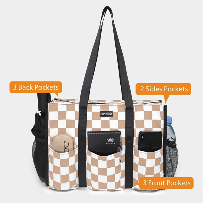 TOPDesign Utility Water Resistant Tote Bag with 13 Pockets, Top Zipper Closure & Thick Bottom Support, for Working Women - Image 3
