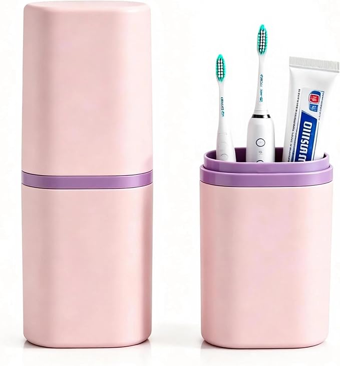 Travel Toothbrush Case - 2 in 1 Portable Travel Toothbrush Holder with Mouthwash Cup, Dustproof Toothbrush and Toothpaste Case for Traveling Camping Business Trip Dorm Bathroom by Quoarelic