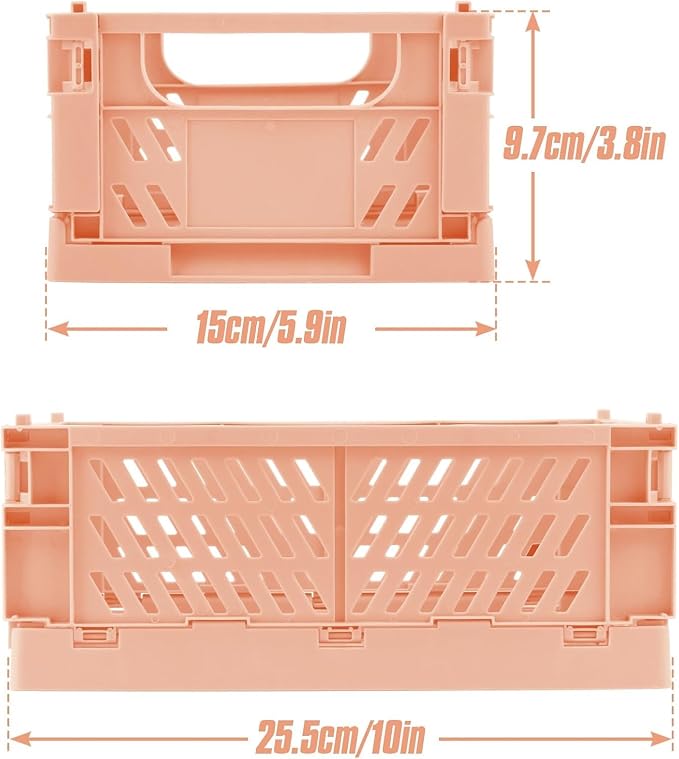 4 Pcs Collapsible Storage Crates, 10x5.9x4 inches Space-Saving Folding Containers, Stackable Plastic Boxes for Home Kitchen Office Bedroom Bathroom, Light Orange - Image 2