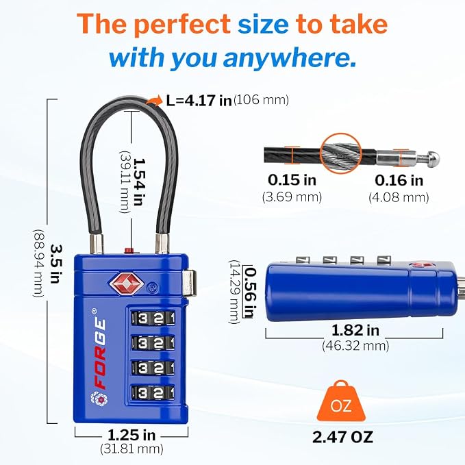 Forge TSA Approved Luggage Locks 4 Digit Combination TSA Travel Locks with TSA008, Open Alert Indicator, Zinc Alloy Body for Luggage, Suitcase, Backpack, and More. Blue 4 Locks. - Image 8