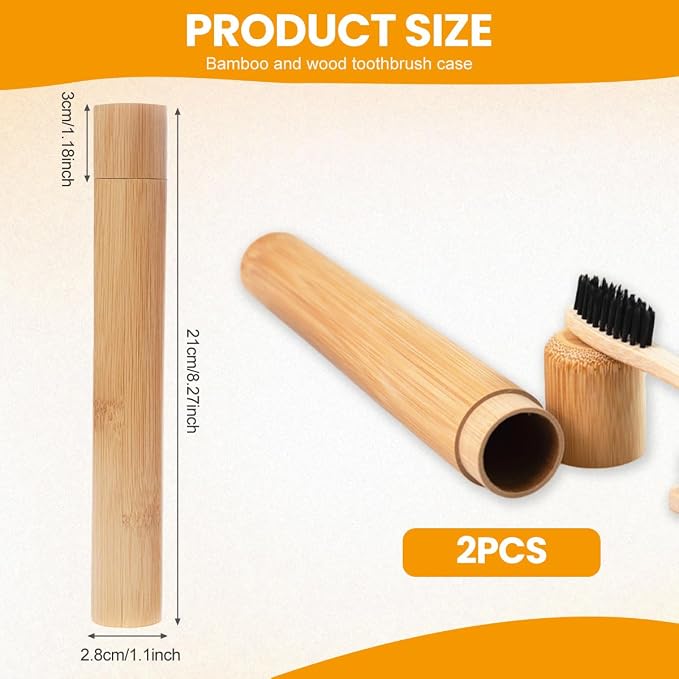 VASANA 2PCS Bamboo Toothbrush Case Portable Toothbrush Container Reusable Toothbrush Holder Personal Cleaning Tools Storage for Daily Use Traveling Camping(21CM) - Image 2