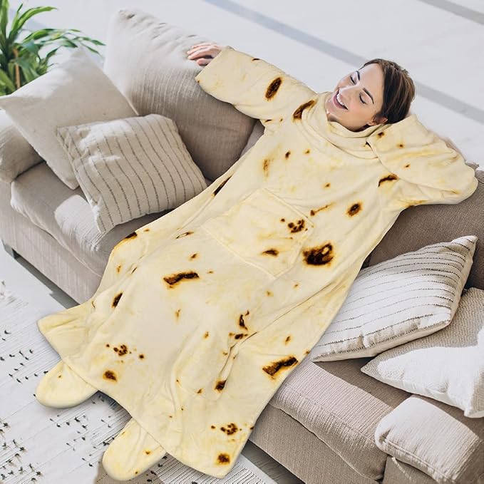 PAVILIA Fleece Blanket with Sleeves, Foot Pockets for Women Men Adults, Plush Wearable Blanket Throw Wrap, Warm Snuggle Blanket Robe, Cozy Gift Ideas Wife Mom, Burrito Beige - Image 3