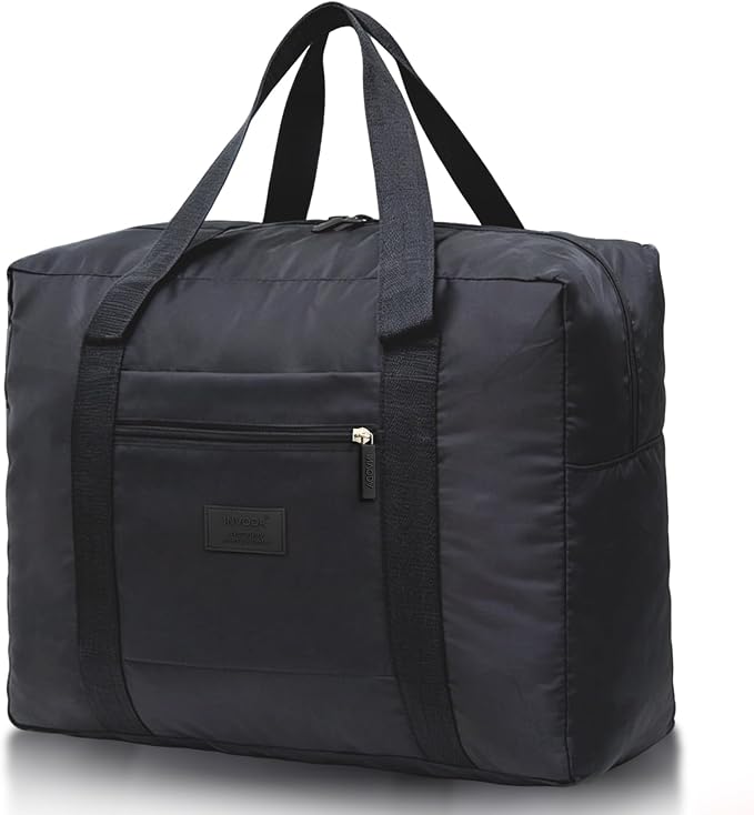 Travel Duffel Bag Lightweight Foldable Travel Bag for Women and Men Waterproof Tote Carry On Luggage Bag Weekender Overnight Bag (Black) by INVODA