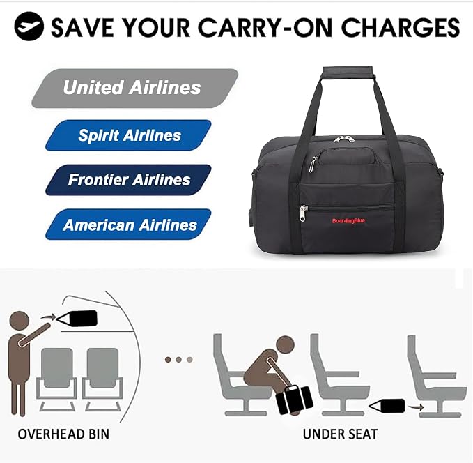 17x10x9 United Airline Personal Item Under Seat Duffel Bag With Free Pillow And USB Port (Black) - Image 6