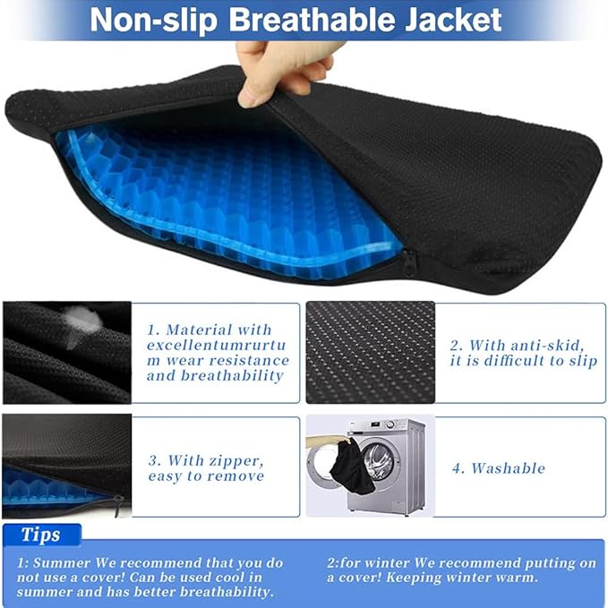 Egg Gel Seat Cushion, Breathable Gel Cushion Chair Pads with Non-Slip Cover for Home Office Car Wheelchair, Honeycomb Design Egg Seat Cushion As Seen On TV - Image 4