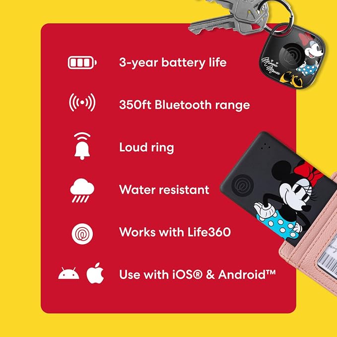 Life360 Tile Starter Pack - Minnie Mouse - Bluetooth Trackers and Item Finders for Keys, Wallets & More. Both iOS and Android Compatible. Phone Finder. 2-Pack (Black Mate/Slim) - Image 5
