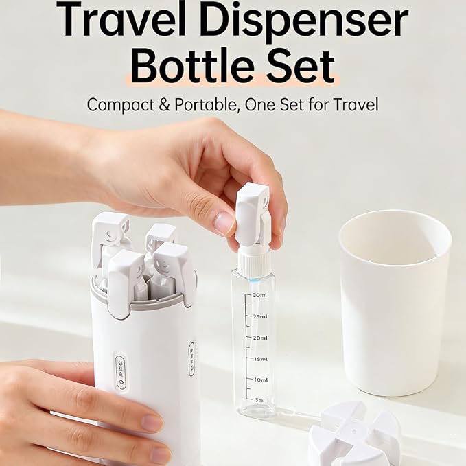 4-in-1 30ML Travel Size Dispenser Toiletries Bottles Set, Leak-Proof Refillable Containers Dispensers Labels Portable Toiletry Organizer Cup for Shampoo, Lotion, Soap Travel Essentials - Image 5