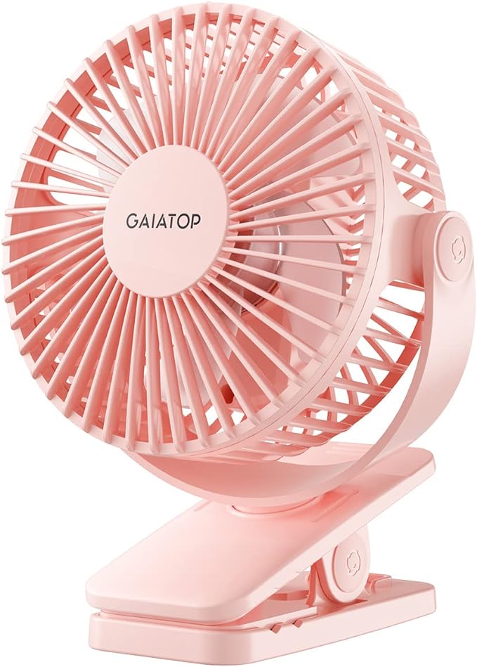 Gaiatop Portable Clip on Fan Battery Operated, Small Powerful 3 Speed Quiet 360° Rotate, USB Rechargeable Mini Personal Cooling Fan for Desk Table Home Office Stroller Camping Women Gifts Pink | Battery Operated, Small 3 Speed 360° Rotate, Cooling for ... by GAIATOP