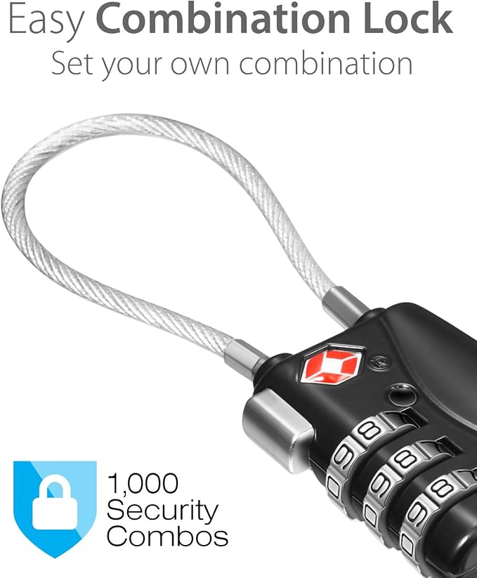 Fosmon TSA Approved Cable Luggage Locks, 3 Digit Combination, 2 Pack Black | Push Release Button, 3 Digit Combination, Long Wire Shackle Padlock, Gun Case Suitcase Travel, Backpack Zipper Gym Locker - Image 4