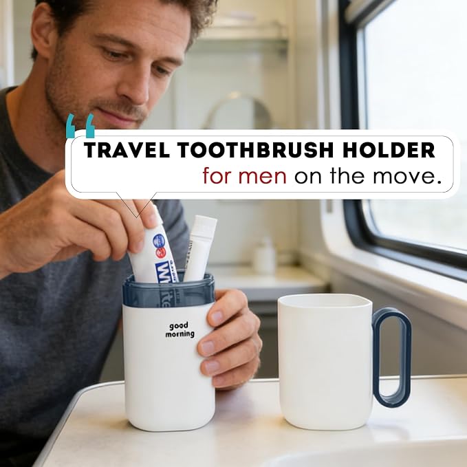 Toothbrush Travel Case,Toothbrush Holder and Rinse Cup with Handle Travel Toothbrush Cup,Multifunctional Toothbrush Covers,Large Capacit Travel Toothbrush Holder with Mouthwash Cup (Blue) - Image 5