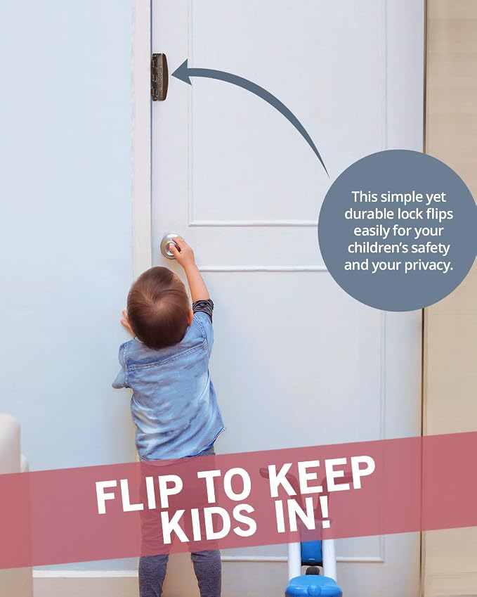 Jack N’ Drill Flip Action Door Lock (6 Pack)- Reversible Privacy Door Locks with Anti Lockout Screw for Child Proofing and Home Defense, Easy to Install and Durable Lock for Interior Swing-in Door - Image 3