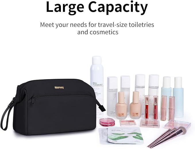 Narwey Large Travel Makeup Bag For Women Girls, Wide Open Cosmetic Bag, Portable Toiletry Bag for Cosmetics, Toiletries, Skincare, Brushes (Black) - Image 5