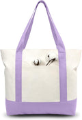 TOPDesign 1-Pack Canvas Tote Bag with an External Pocket, Reusable Grocery Shopping Bag, Top Zipper Closure, Daily Essentials (Lavender/Natural) by TOPDesign