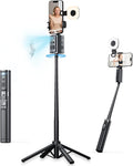 59" Extendable 360° Auto Face Tracking Phone Stand with Remote and Fill Light, No App Needed, Black Tracking Tripod for iOS and Android, Ideal for Content Creators and Video Recording by LAMVOSE