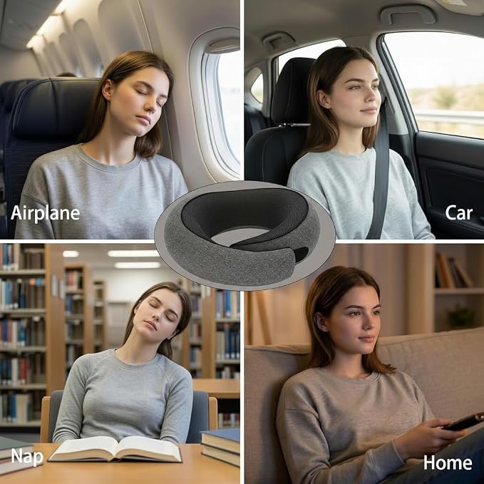 Travel Pillows -Travel Neck Pillow for Airplanes | Comfortable Ergonomic 360° Support Pillows for Sleeping, Car, Office,Airport Travel Essentials, Charcoal Grey - Image 4