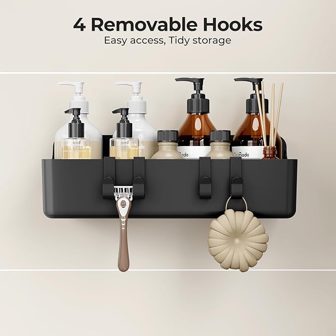 Orimade Shower Caddy 3-Pack, No-Drill Adhesive Shelves with 4 Hooks for Bathroom, Rustproof ABS Plastic Storage Organizer Set, Black - Image 9