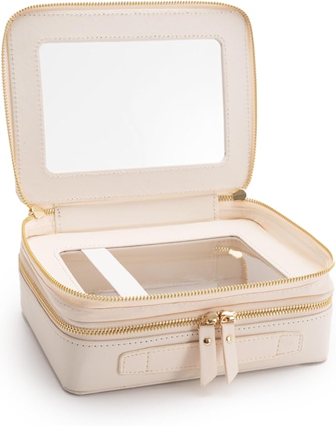 Aveniee Large Clear Makeup Bags, Double Layer Cosmetic Bags with Separate Brush Compartment, Travel Toiletry Bag Cosmetic Train Case, Travel Accessories Organizer for Women(2 Layers, White) - Image 7