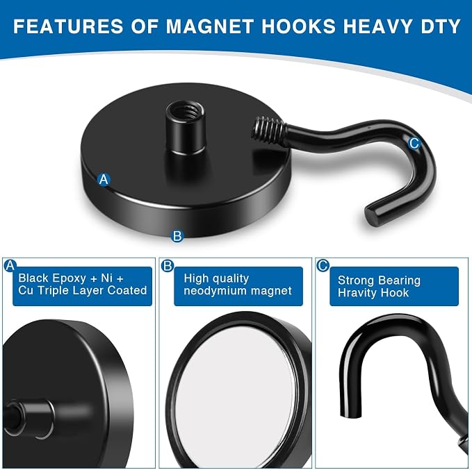 LOVIMAG Magnetic Hooks, Cruise Essentials 2026, 25 Pack-170LBS | Heavy Duty Strong Magnet Hook for Cruise Cabin, Refrigerator Fridge, Ship, Classroom, Kitchen Grills, Black - Image 4
