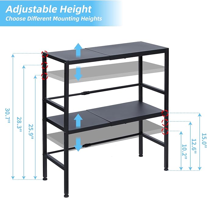 2-Tier Expandable Metal Storage Shelves, 150LBS Heavy Duty Shelving Units and Storage,Adjustable Utility Organization and Storage Shelf Rack For Kitchen Garage Laundry Bathroom Pantry Warehouse - Image 3