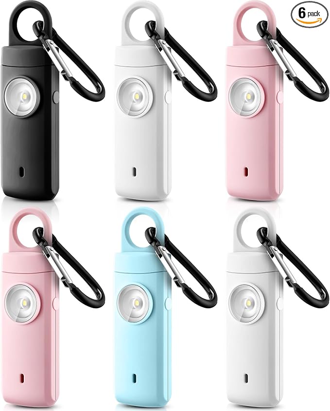Tellegloww 6 Pcs 130 dB Personal Safety Alarm for Women, Personal Alarm Keychains Loud Siren with LED Strobe Light & Low Battery Notice Rechargeable Self Defense Keychain for Mom(Multicolor,Keychain) by Tellegloww