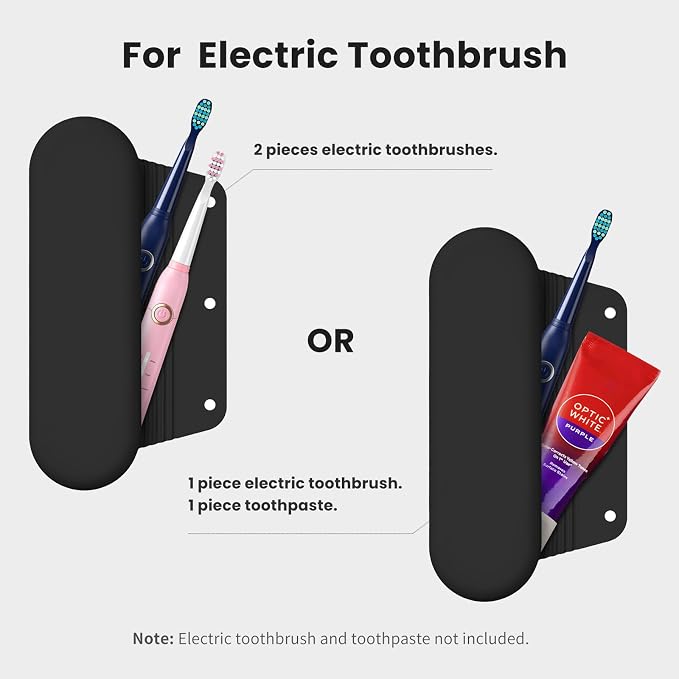 Silicone Electric Toothbrush Travel Case, Manual Toothbrush Travel Cover for Men and Women,Toothbrush Holder for Travel,Gym and More, Fits Most Manual and Electric Toothbrushes - Black - Image 2