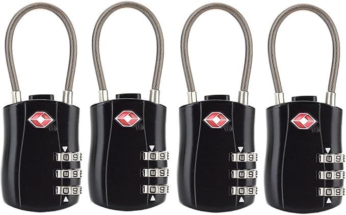 TSA Approved Travel Combination Cable Luggage Locks for Suitcases-4 Pack (Black) by Zhovee