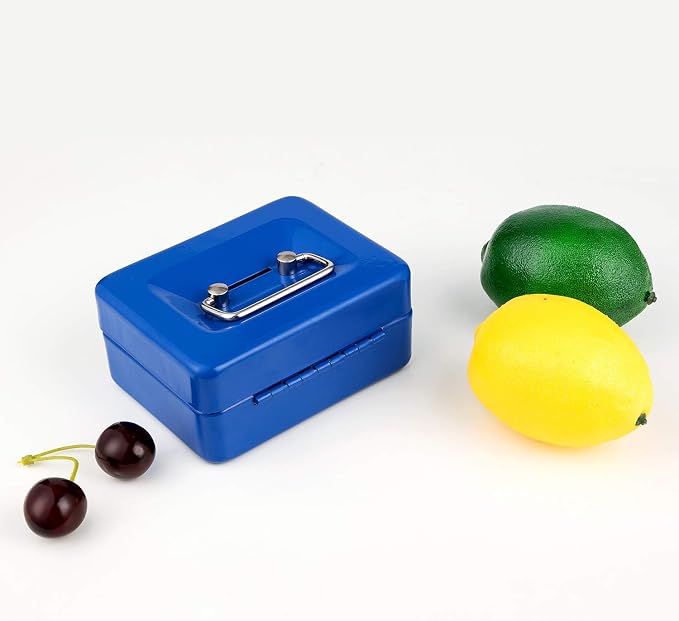 Mini Cash Box with Lock and Slot Small Cash Box with Money Tray Metal Piggy Bank Casino Safe Gamblers Lock Box 4.9" x 3.7" x 2.4" Blue - Image 7