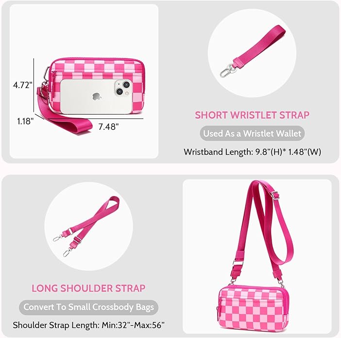 FODOKO Wristlet wallets for Women RFID crossbody bags with 4 Zippers | Checkered quilted nylon with credit card slots, cell phone organizer, and coin purse for travel and everyday carry - Image 5