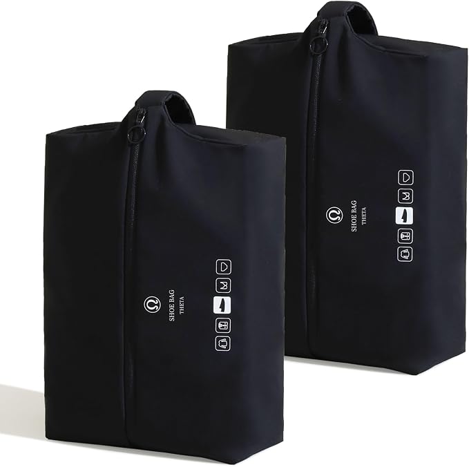 tianzong 2 Pack Double-Layer Fabric Wide-Opening Waterproof Travel Shoe Bag with Comfortable Handle (Black) by tianzong