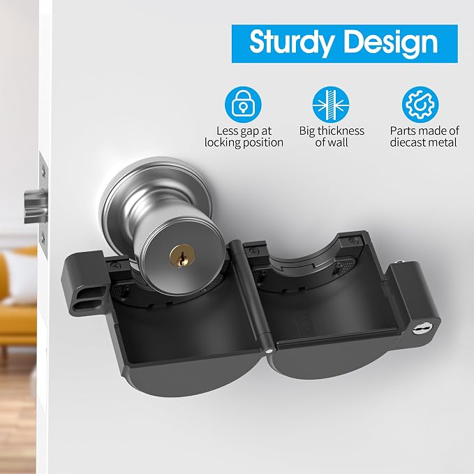 AST Adjustable Door Knob Cover with High Security Cylinder and 3 Brass Keys | Childproof Door Knob Cover with Lock, Lockout to Doorknob. Safety Cover for Faucet, Valve, Spigot. Prevent Access to Keyhole - Image 4