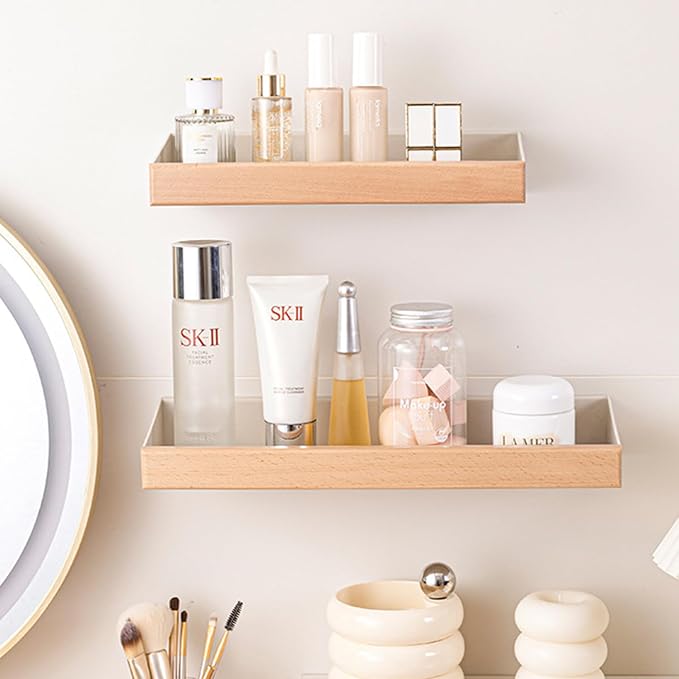 12 Inch Adhesive Floating Shelves for Wall, White Wall Shelves No Drill with 1 Inch Height Wooden Decor, Plastic Adhesive Wall Shelves Organizer for Living Room, Bedroom, Office and Kitchen - Image 2