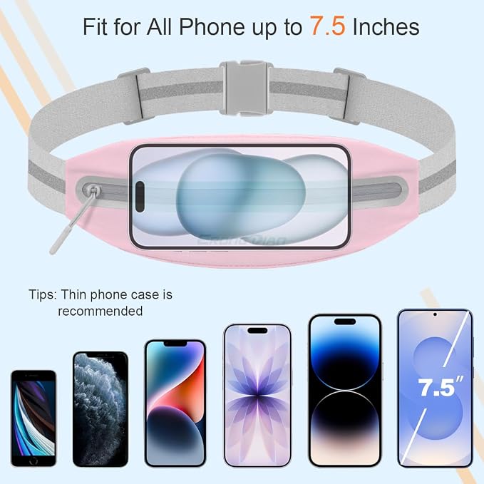Water Resistant Fanny Pack, Slim Running Belt for Women, Pink | Adjustable Widened Elastic & Reflective, Ultra-Light, Zipper Pocket, Phone Holder for Running Walking Outdoor, Fit All Phones - Image 5