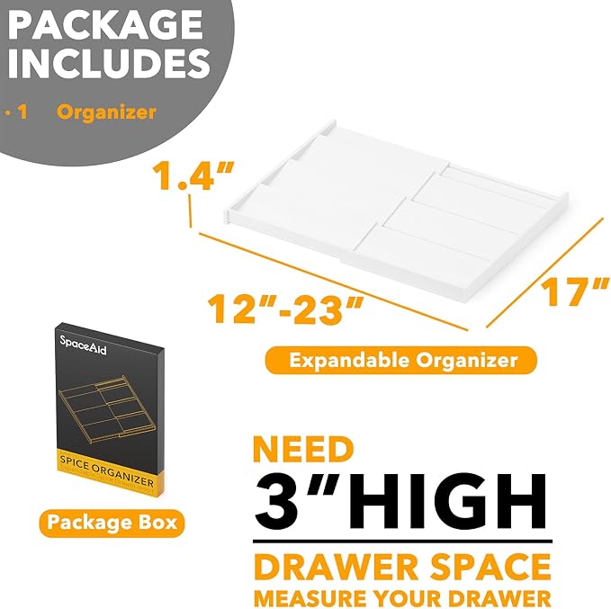 SpaceAid Bamboo White Spice Drawer Organizer, (Need 3" Deep Drawer) Expandable 4 Tier Spices Rack for Cabinet, Kitchen Seasoning Storage Insert (Jars Not Included, From 12" to 23" Wide) - Image 5