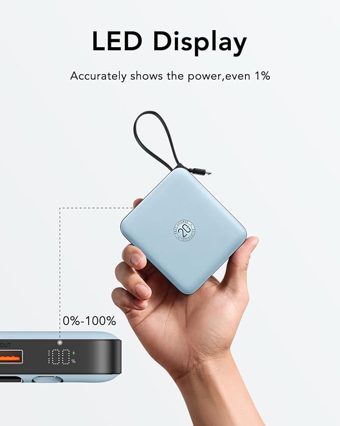VRURC Portable Charger for iPhone with Built-in Cable, 10000mAh 22.5W Fast Charging USB C Battery Pack, Cell Phone Power Bank for iPhone 17 16 15 & Samsung Galaxy Series (Blue) - Image 8