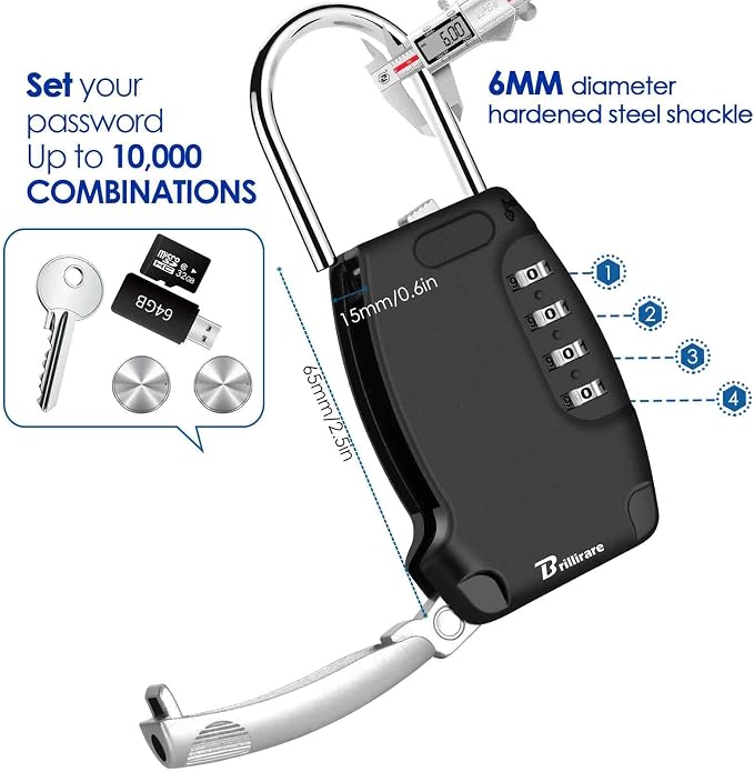 Lockbox Portable, Key Safe Storage Box Alloy, Realtor's Hanging 4 Digits Combination Lock Box Waterproof, Metal Resettable Key Hider for Home, House Keys, Vacation Rentals-Black - Image 3