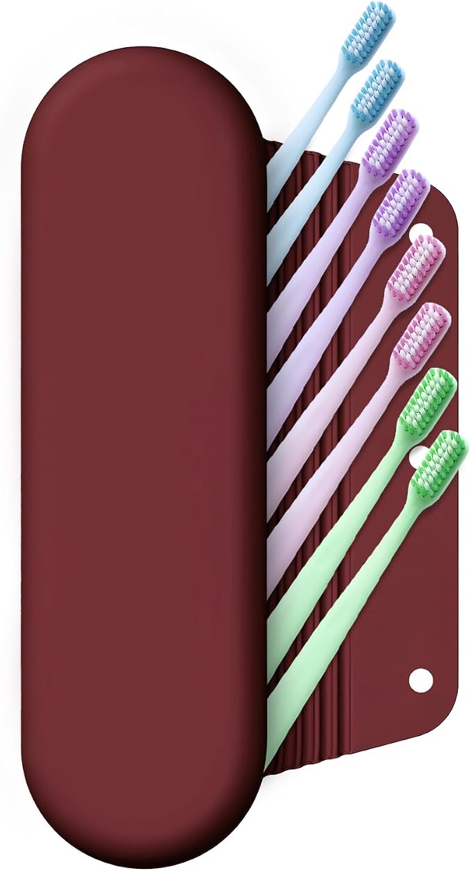 Silicone Electric Toothbrush Travel Case, Manual Toothbrush Travel Cover for Men and Women,Toothbrush Holder for Travel,Gym and More, Fits Most Manual and Electric Toothbrushes - Burgundy - Image 3