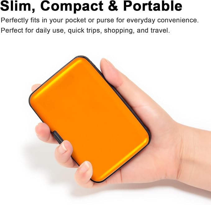 Credit Card Holder, RFID Blocking Metal Card Wallet for Women Men Slim ID Card Holders Protector Aluminum Business Hard Case (Gold) - Image 2