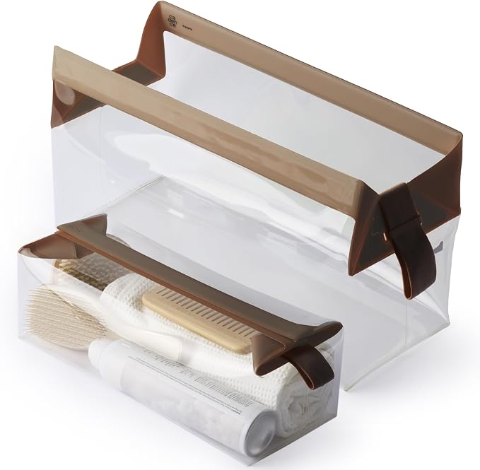 Cadence Parcel - Clear Travel Kit with Zipperless Magnetic Closure - Chestnut, Extra Large - Durable, Leak-Resistant and TSA Approved Toiletry Bag - Modular Organization - Recycled TPU (4 Qt) by KeepYourCadence