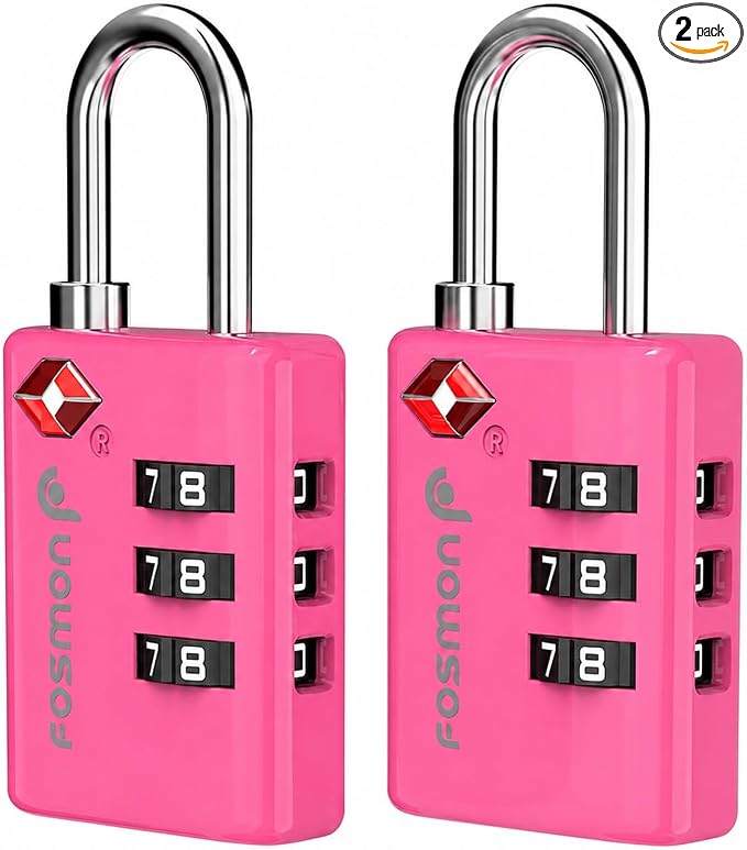 Fosmon TSA Approved Pink Locks for Luggage. Cute Locker Suitcase Lock with Open Alert Indicator, 3 Digit Combination Padlock with Alloy Body for Travel, Backpack Zipper Anti Theft, Gym, Women- 2 Pack by Fosmon