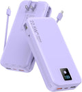 Portable Charger 20000mAh 22.5W w/Built-in Cable & Wall Plug Purple | High capacity, Fast charging, Built-in cables & wall plug, LED display, Charge 5 devices at once, Pass through, TSA approved by Rngsnoy