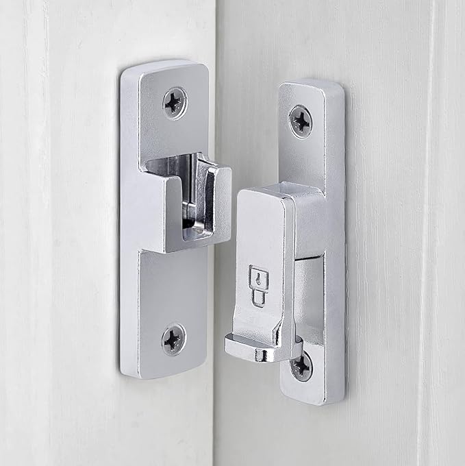 Silvery 90 Degree Barn Door Lock ，Right Angle Door Lock Latch | Zinc Alloy Flip Gate Latches,for bedroom,garage,balcony,barn,sliding door,bathroom,window,cabinet,drawer,pet enclosures - Image 4