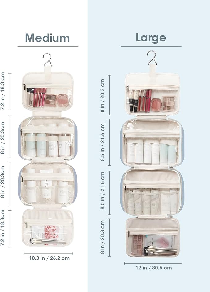 Narwey Travel Toiletry Bag for Women Large Hanging Makeup Bag Organizer Toiletries Bag for Full Size Essentials Accessories Cosmetics (Greyish Blue (Large)) - Image 3