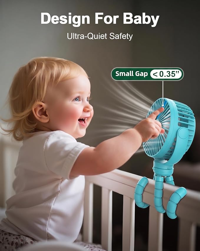 FRIZCOL Portable Stroller Fan, Use As Power Bank, 65H 12000mAh Battery Operated Fan Flexible Tripod Baby Car Seat Fans with Timming, Personal Mini Handheld/Desk/Small Clip On Fans For Stroller - Image 4