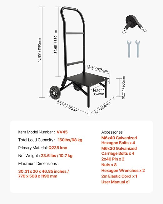 VEVOR Folding Chair Rack, 150 LBS Capacity, Heavy-Duty Chair Cart for Stacking 10 Chairs, Multi-Function Metal Chair Storage Dolly with Rubber Wheels, Push-Style Chair Holder, Matte Black - Image 7