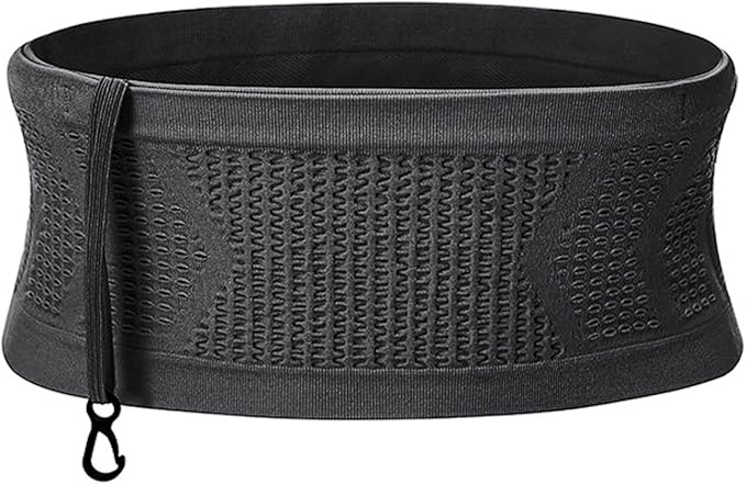 Slim Running Belt, No-Bounce Hidden Waist Pack with 360° Opening for Soft Flask, Cellphones, Keys or Gels, Black, Large by Adorila
