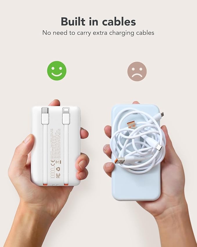 Mini Portable Charger with Built-in Cables 20W Fast Charging Power Bank USB-C Small Battery Pack 10000mAh Travel Essential Slim Battery for iPhone 17/16/15/14, Samsung 25/24, and More | 22.5W Fast Charging Power Bank Small Battery Pack Travel Essential... - Image 4