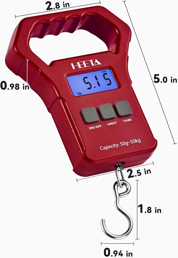 HEETA Fish Scale 110lb/50kg Digital Hanging Fishing Luggage Weight Scale | Portable with Backlit LCD Display, Hook & Non-Slip Large ABS Handle, Fishing Gifts Gear for Men, 2 AAA Batteries Included - Image 7